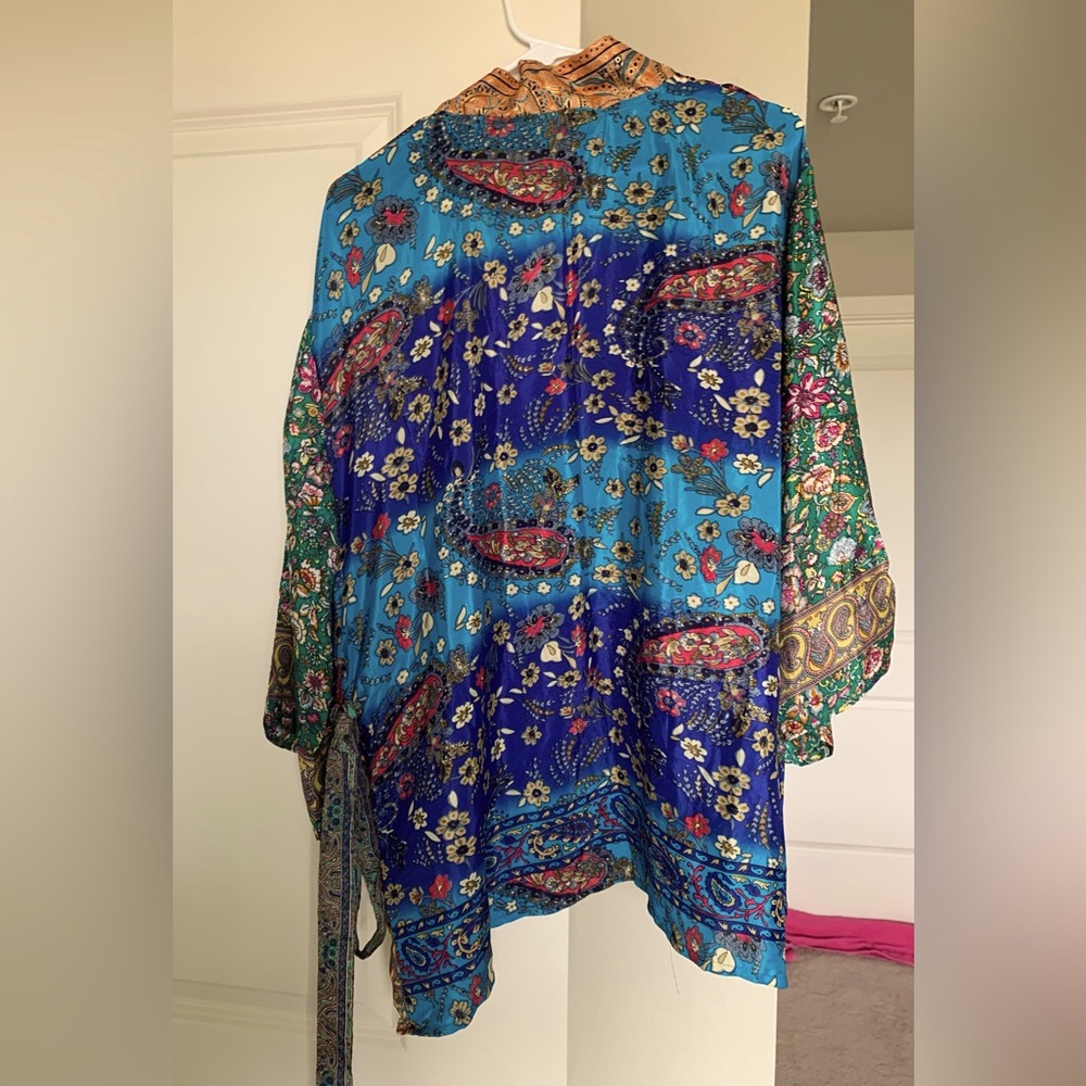 White Waves Silk Blend Paisley Kimono Cardigan - One Size NWT 🌴 - Picture 6 of 10